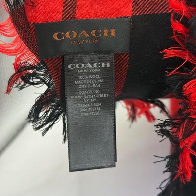 LOT 327J: Coach New York Red & Black Plaid Wool Scarf