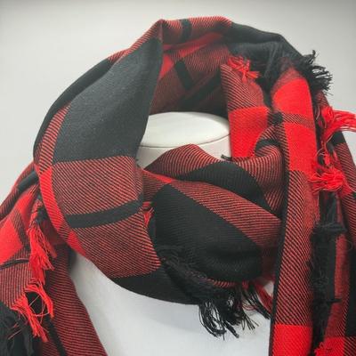 LOT 327J: Coach New York Red & Black Plaid Wool Scarf