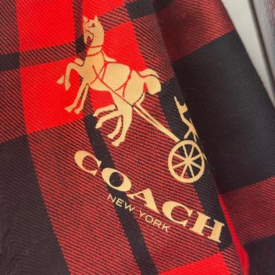 LOT 327J: Coach New York Red & Black Plaid Wool Scarf