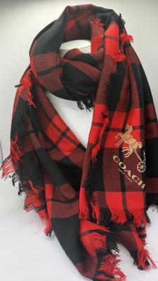 LOT 327J: Coach New York Red & Black Plaid Wool Scarf