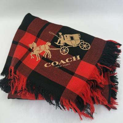 LOT 327J: Coach New York Red & Black Plaid Wool Scarf