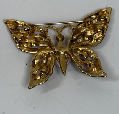 Vintage Enamel Multicolor Gold tone Butterfly Brooch unmarked