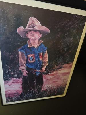 Young cowboy framed picture - cute little buckaroo!