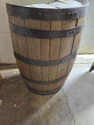 Half whisky barrel shelf / small bar. Needs top fixed