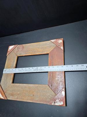 Antique wooden frame with T handle, Wood level and three candle holders