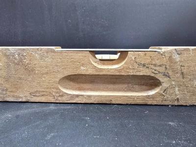 Antique wooden frame with T handle, Wood level and three candle holders