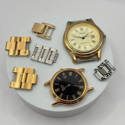 LOT 453J: Two Gruen Watches, Stauer & Pulsar Watch Faces & Links