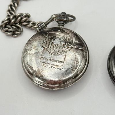 LOT 459J: Three Vintage Pocket Watches w/ Chains incl. LE Fossil Millennium
