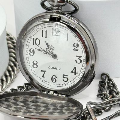 LOT 459J: Three Vintage Pocket Watches w/ Chains incl. LE Fossil Millennium