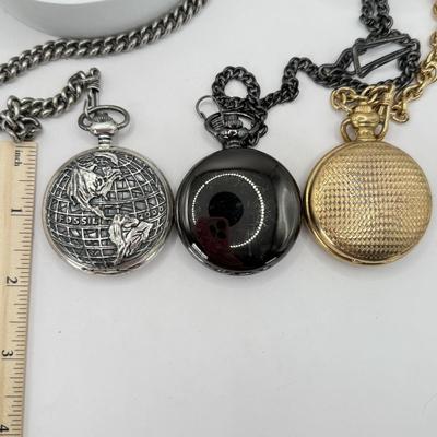 LOT 459J: Three Vintage Pocket Watches w/ Chains incl. LE Fossil Millennium