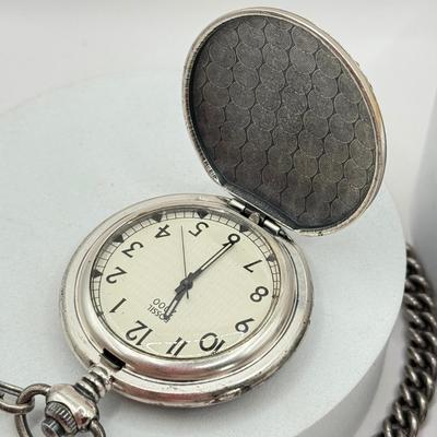 LOT 459J: Three Vintage Pocket Watches w/ Chains incl. LE Fossil Millennium