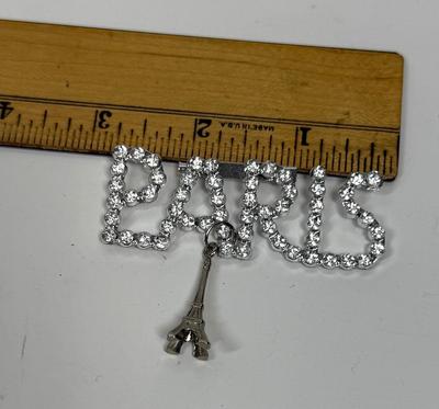 Rhinestone Las Vegas Brooch Pin with Eiffel Tower