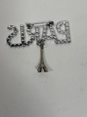Rhinestone Las Vegas Brooch Pin with Eiffel Tower