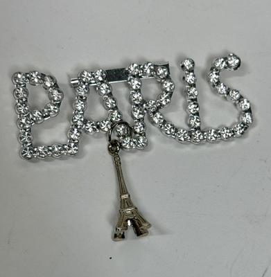 Rhinestone Las Vegas Brooch Pin with Eiffel Tower