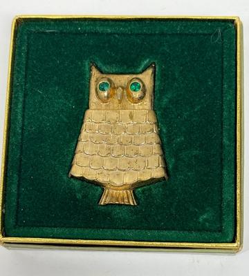 Vintage 1960's Avon Gold-tone Owl Brooch Pin with Green Eyes