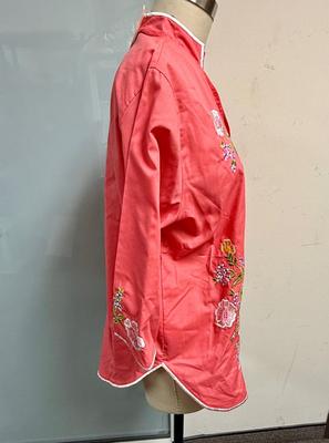 Vintage CARO OF HONOLULU Embroidered Flowers Tunic Blouse Top Size 12 Coral & white new with tag NWT!