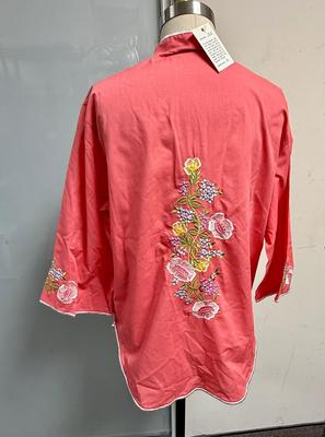 Vintage CARO OF HONOLULU Embroidered Flowers Tunic Blouse Top Size 12 Coral & white new with tag NWT!