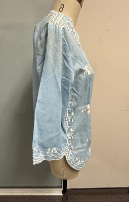 Vintage Chuchi cotton Blouse Top Kaftan embroidered blue white