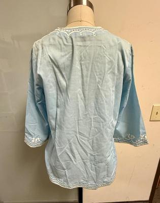 Vintage Chuchi cotton Blouse Top Kaftan embroidered blue white