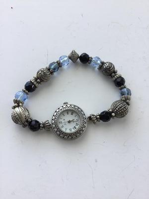 Vintage Japan movement marked stainless steel back beaded bracelet watch