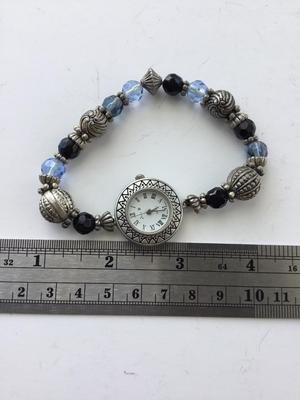 Vintage Japan movement marked stainless steel back beaded bracelet watch