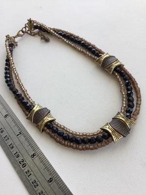 Beautiful three layer multilayer beaded brown collar necklace