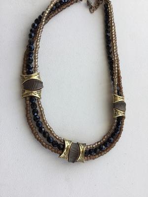 Beautiful three layer multilayer beaded brown collar necklace