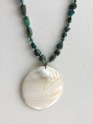 Beautiful turquoise 925 marked shell pendant unique necklace