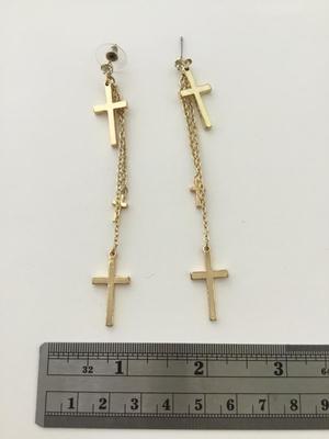 Gold tone cross dangle earrings