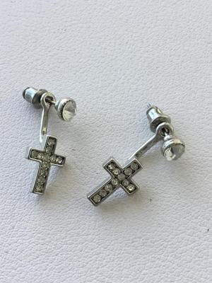 Beautiful silver tone cross earrings