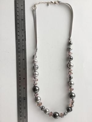 Gray ribbon beaded necklace