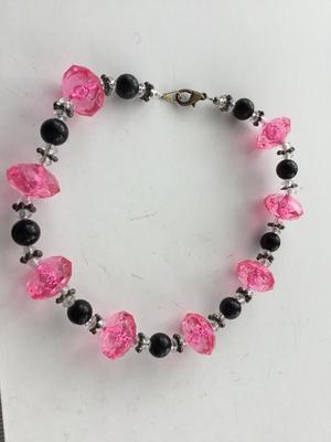 Pink and black beaded choker necklace