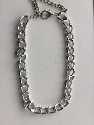 Silver tone chain link choker necklace
