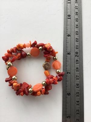 Orange nugget beaded two stretchy bracelets
