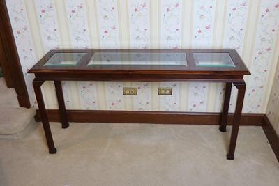 Wood and Beveled Glass Console Table