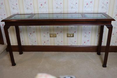 Wood and Beveled Glass Console Table