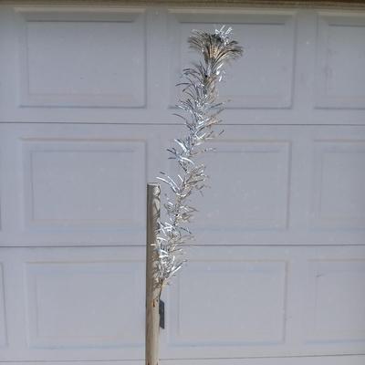 LOT 194: Silver Forest Pom Pom Style 6-1/2 Ft Silver Aluminum Christmas Tree