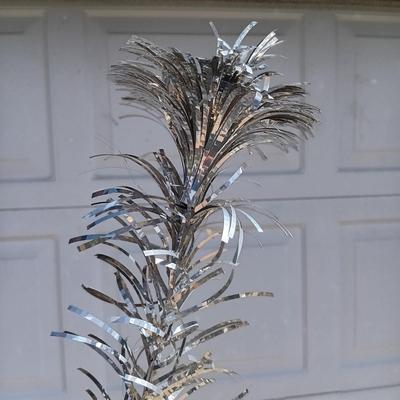 LOT 194: Silver Forest Pom Pom Style 6-1/2 Ft Silver Aluminum Christmas Tree