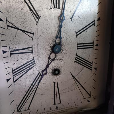 LOT 195: Ansonia Clock Co. Mirror Clock w/ Vintage Crewel Embroidery Waterfall Scene