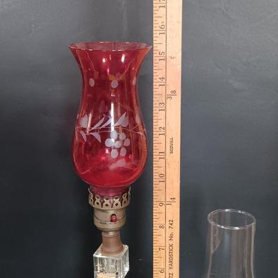 LOT 201: Cranberry Hurricane Glass Lamp, Relpo Pedestal Dish, Valerie Modes Hat & More