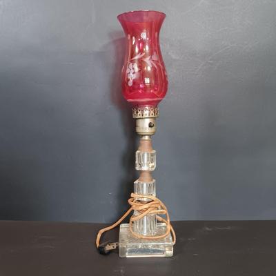LOT 201: Cranberry Hurricane Glass Lamp, Relpo Pedestal Dish, Valerie Modes Hat & More