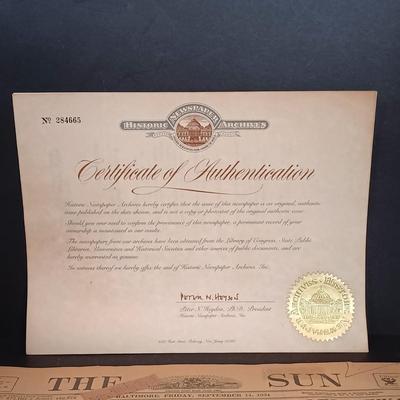 LOT 202: Chicago The Sun 1934 Newspaper with COA, Bond Executive Model Fedora & More