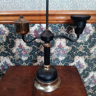 LOT 203: MCM Toleware-Style Student Lamp w/ One Other