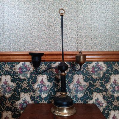LOT 203: MCM Toleware-Style Student Lamp w/ One Other