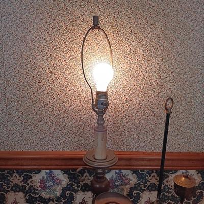 LOT 203: MCM Toleware-Style Student Lamp w/ One Other