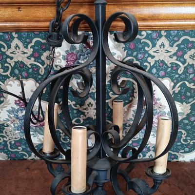 LOT 204: Small French-Style Wrought-Iron and Plastic Chandelier
