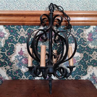 LOT 204: Small French-Style Wrought-Iron and Plastic Chandelier
