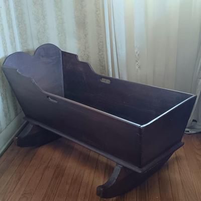 LOT 205: Vintage Baby Clothes, Wooden Cradle & More