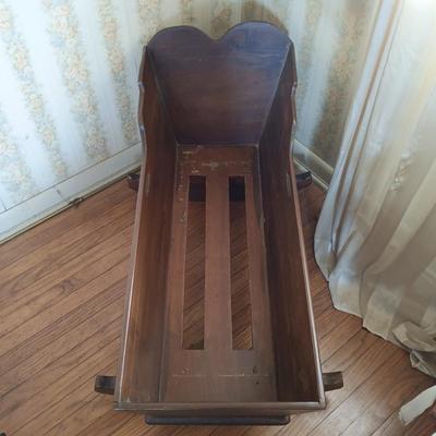 LOT 205: Vintage Baby Clothes, Wooden Cradle & More