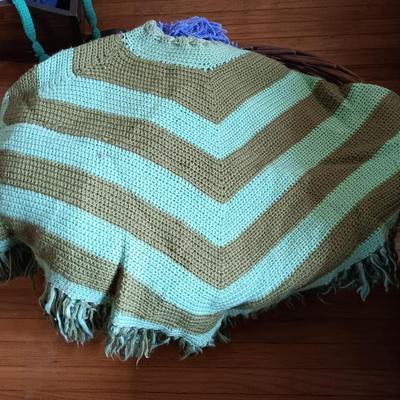 LOT 206: Vintage Crocheted Wraps, Ponchos, Capes in a Large Basket